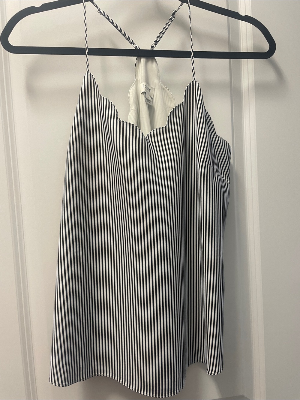 J. Crew Black & White Striped Scallop Cami